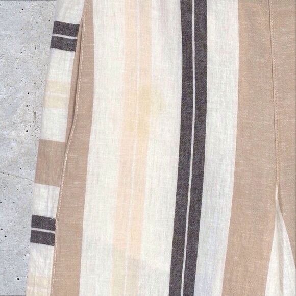 Anthropologie Crop Wide Leg Pants Linen Blend Women’s Medium Neutral Striped - Picture 4 of 9